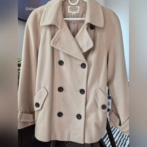​Talbots Petites 100% Wool Double Breasted Pea Coat Beige Tan Size 14P
